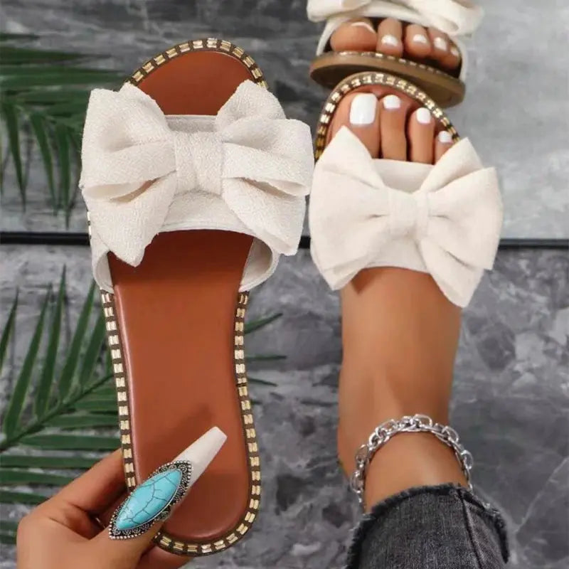 Women Flats Slippers Summer Fashion Bow Tie Sandals Shoes for Women Flat Casual Beach Slippers Slides Women Zapatos De Mujer Lady T Fashions