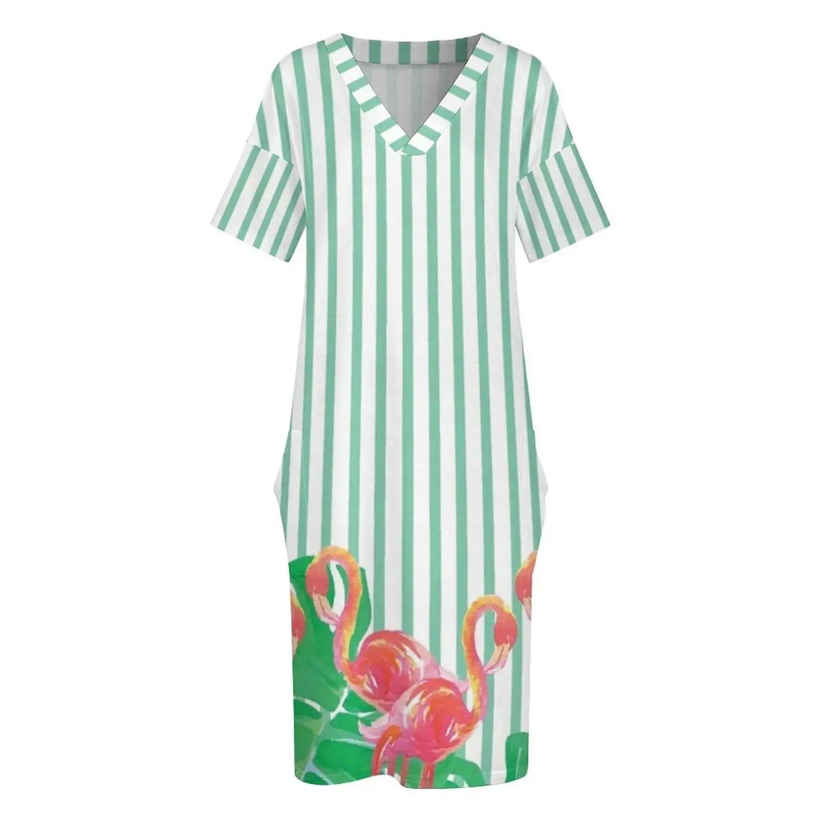 Stripes and Flamingos Loose Pocket Dress Dress vintage dresses for women 2025 - Lady T Fashions