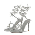 Eilyken Street Style CRYSTAL Flower Thin Heels Women Sandals Sexy Narrow Band Ankle Strap Ladies Shoes Zapatos De Mujer - Lady T Fashions
