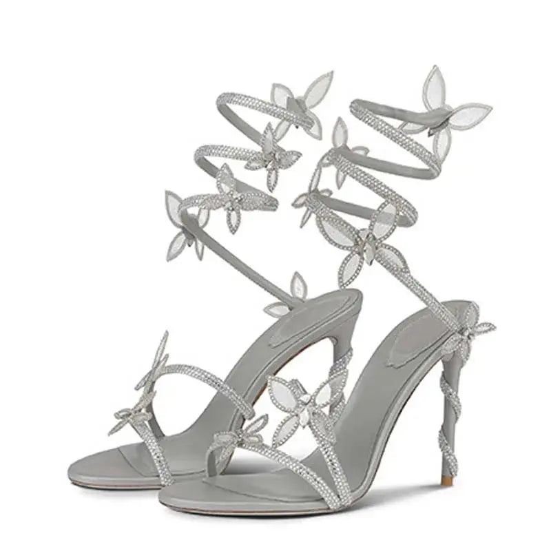 Eilyken Street Style CRYSTAL Flower Thin Heels Women Sandals Sexy Narrow Band Ankle Strap Ladies Shoes Zapatos De Mujer - Lady T Fashions