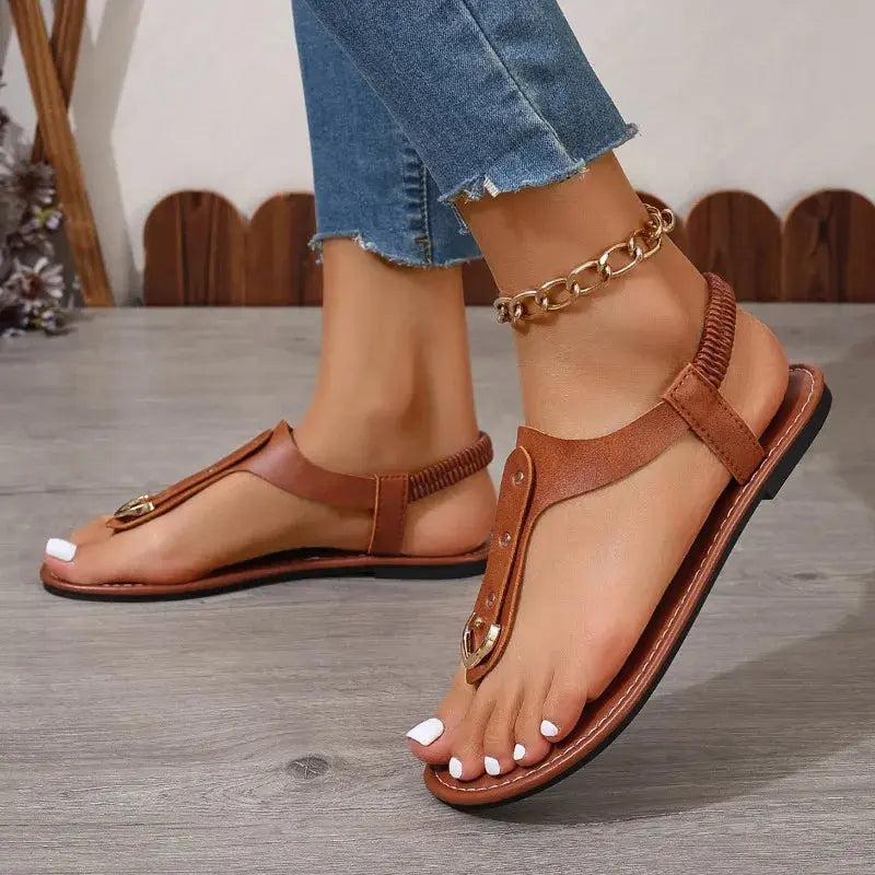 Thong Sandals for Women 2025 Summer Simple Fashionable Flats Elastic Band Outdoor Beach Shoes Casual Ladies Rome Sandals Lady T Fashions