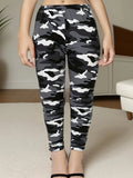 CUHAKCI Plus Size High Stretch Women's Leggings Camouflage White Gray Pants Sports casual tight fit Sports Cropped Pants - Lady T Fashions