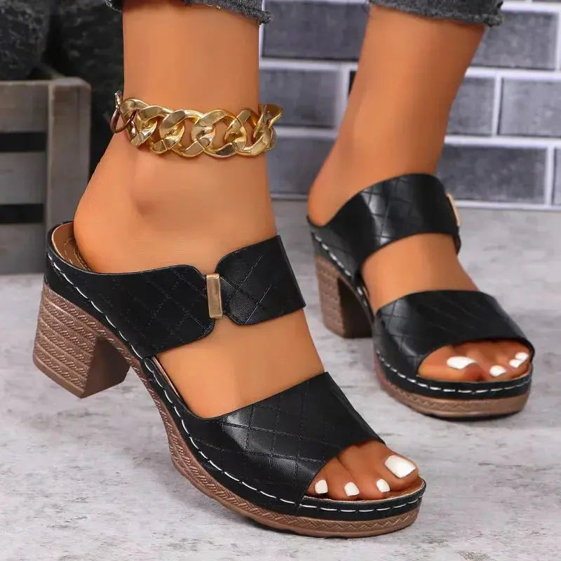 Women Summer Lightweight Hollow Sandals High Heels New Dress Chunky Open Toe Slippers Female 2024 Casual Slingback Slides Shoes Lady T Fashions
