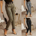 Pant Women Long Pants Slim Low Waist Solid Casual Regular Straight Trousers Y2k Streetwear Button Pocket 2025 Capris Tracksuit - Lady T Fashions