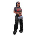 Women Pants  Spring Summer Casual Satin Stretch High Waist Cargo Pants With Pocket Streetwear Solid Wide Leg Pants Flare Trouser - Lady T Fashions