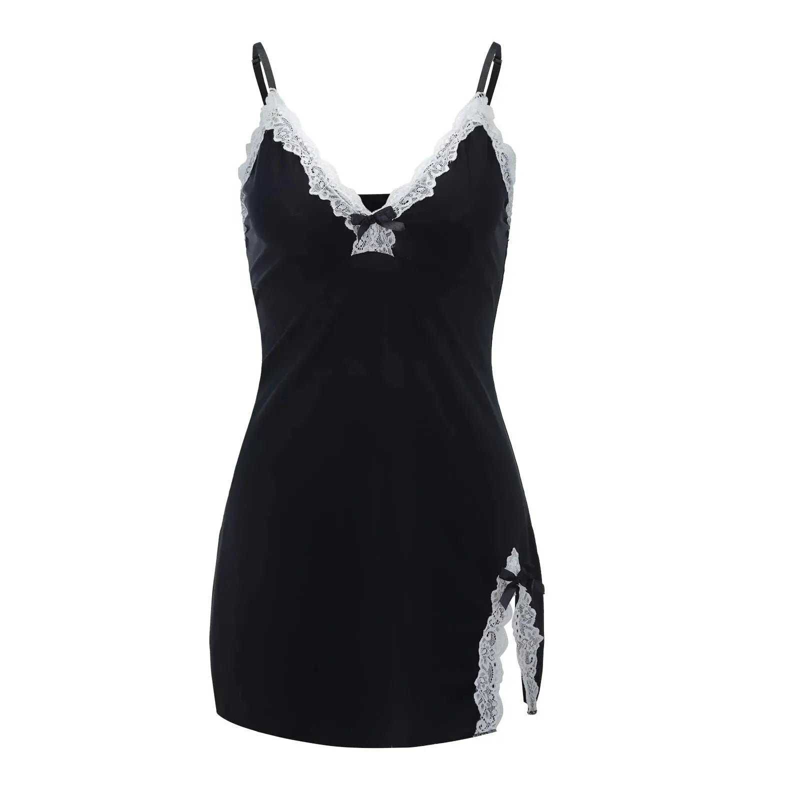 Women Nightdress Sexy Lace Chemise Bow Nightgown Sleepwear V Neck Full Slip Babydoll Lingerie Sleep Dress - Lady T Fashions