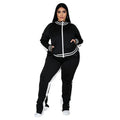 Plus Size L-5XL Two Piece Set Women Sweatsuit Zip Striped Top Slit Sweatpants Jogger Outfit Matching Set Wholesale Dropshipping - Lady T Fashions