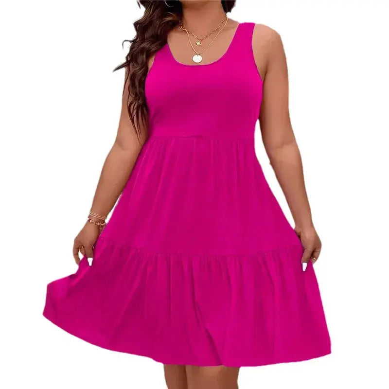 Oversized O-Neck Sleeveless Loose Beach Dress Women Boho Solid Color Plus Size Summer Elegant Sundress Casual Office Vestidos - Lady T Fashions