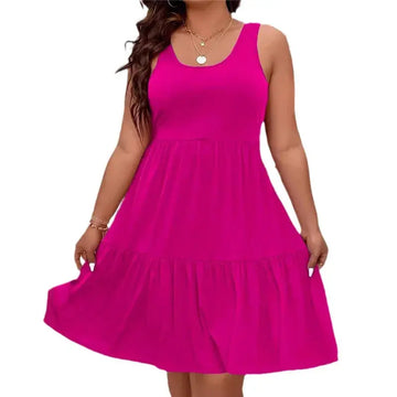 Oversized O-Neck Sleeveless Loose Beach Dress Women Boho Solid Color Plus Size Summer Elegant Sundress Casual Office Vestidos - Lady T Fashions