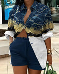 Clothes for Women Fashion Women Long Sleeve Printing Two Piece Sets Womens Outifits Top Short Matching Sets S-3XL Women Clothing - Lady T Fashions