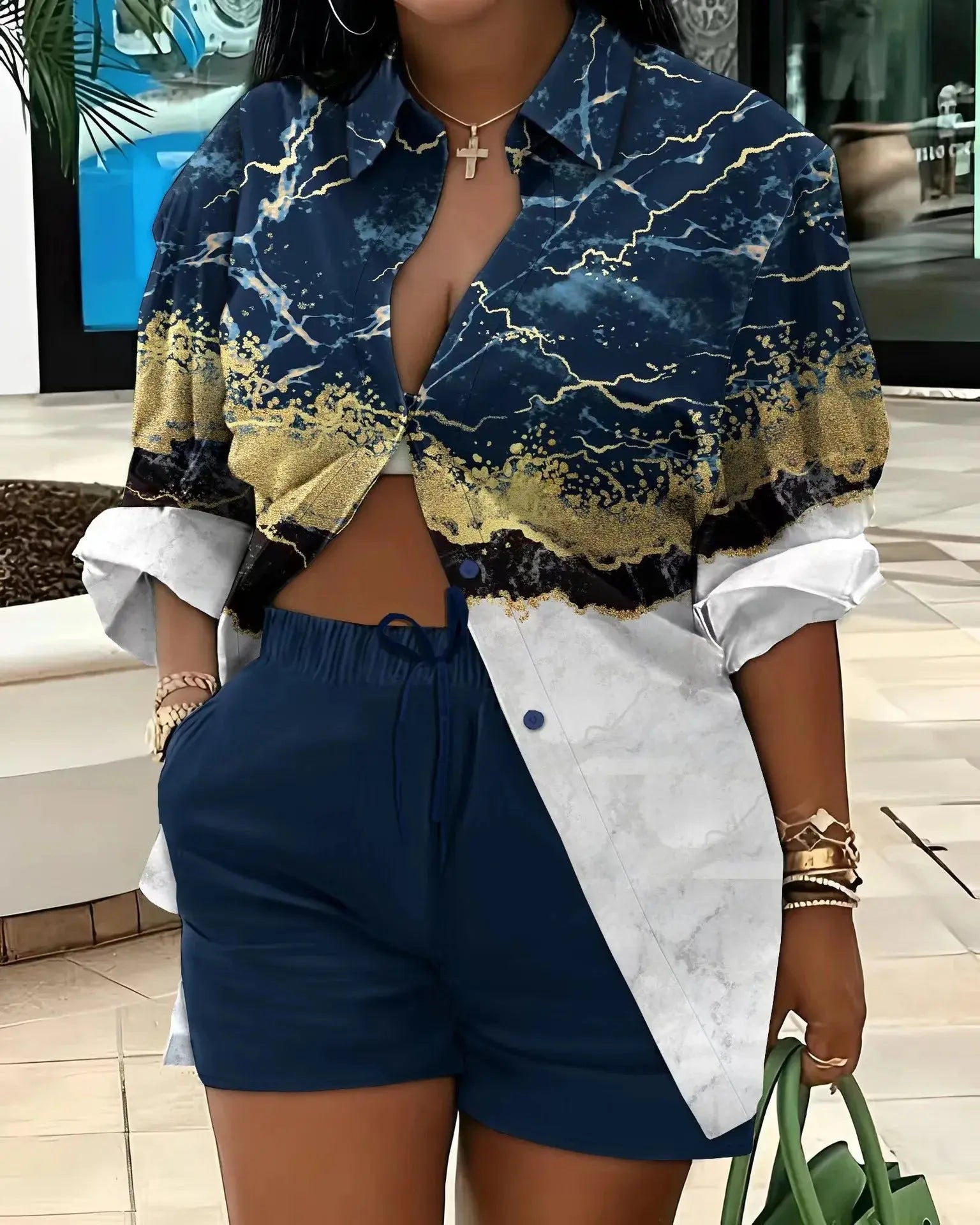 Clothes for Women Fashion Women Long Sleeve Printing Two Piece Sets Womens Outifits Top Short Matching Sets S-3XL Women Clothing - Lady T Fashions