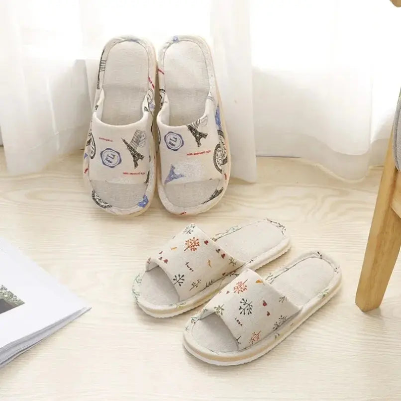 House Linen Slippers Women Floral Autumn Cute Home Indoor Non Slip Funny Sandals Cartoon Kawaii Cat Shoes Flat Flax Striped Lady T Fashions