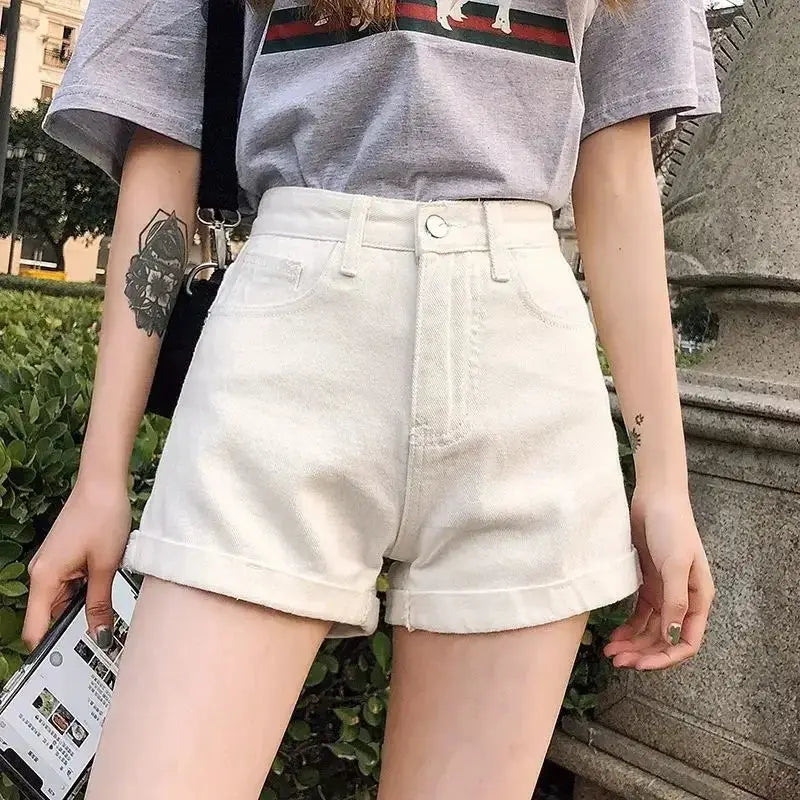 Shorts Women Black Gray Denim Shorts For Women Summer High Waist  Loose Ropa Mujer - Lady T Fashions