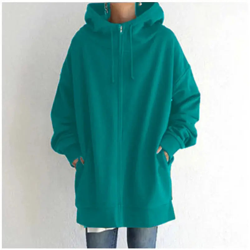 Women's Oversized Hoodie Autumn Winter Casual Zip Solid Long Hooded Coats 2025 Fashion Street Hoodies Coat Female - Lady T Fashions
