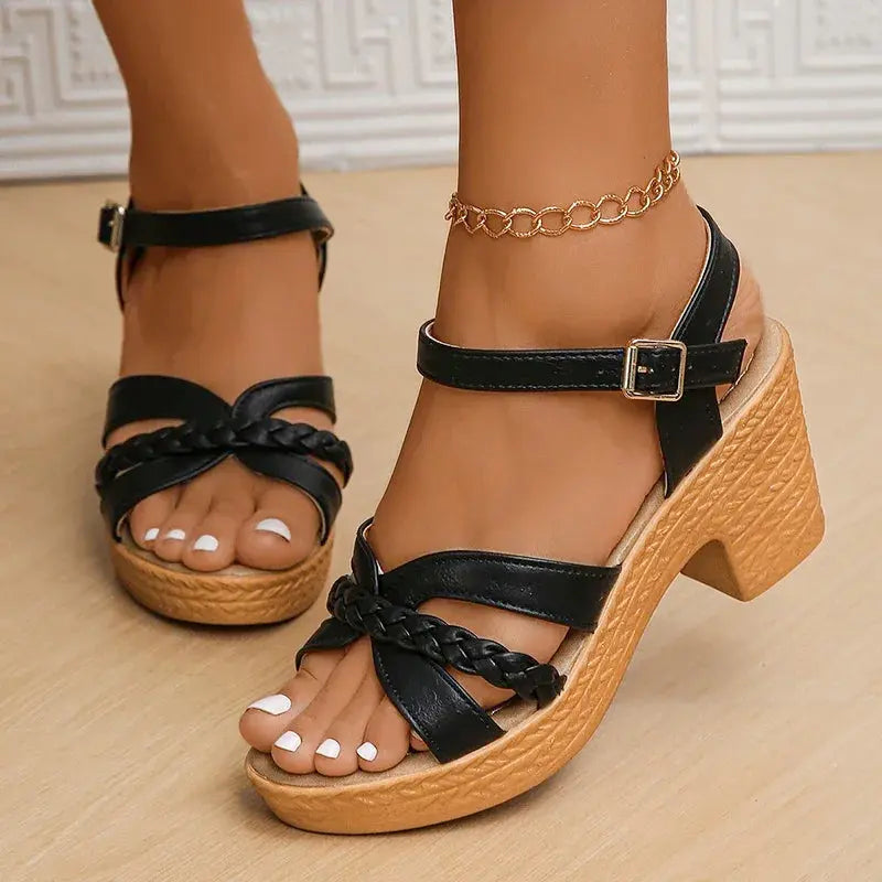 Lucyever Lightweight High Heeled Sandals for Women 2025 Summer Ankle Buckle Female Gladiator Sandal Woven Platform Sandles Woman - Lady T Fashions