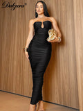 Dulzura Sleeveless Strapless Pleated Maxi Dress With Button Women’S Sexy Elegant Long Dress Party Club Office Spring Summer - Lady T Fashions