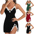 Women Nightdress Sexy Lace Chemise Bow Nightgown Sleepwear V Neck Full Slip Babydoll Lingerie Sleep Dress - Lady T Fashions