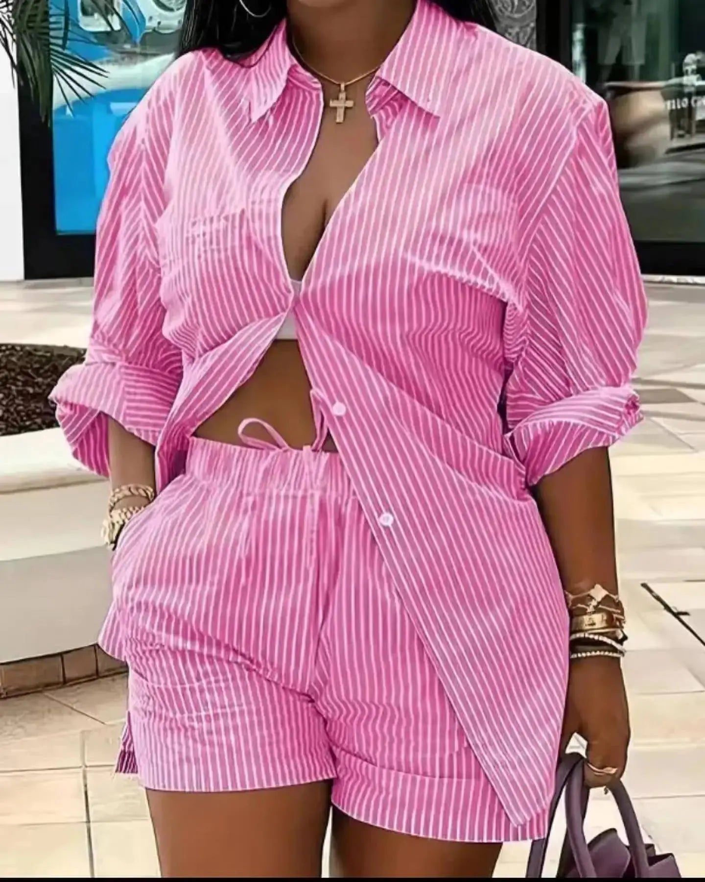 Clothes for Women Fashion Women Long Sleeve Printing Two Piece Sets Womens Outifits Top Short Matching Sets S-3XL Women Clothing - Lady T Fashions