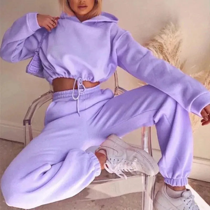 Fashion Trend Women's Wear, Long-sleeved Sports Casual Suit Waist Two-piece Set - Lady T Fashions