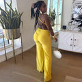 FAGADOER Sexy Ruched Patchwork Bodycon Jumpsuits For Woman Halter Sleeveless Wide-leg Romper Female Streetwear Overalls 2025 New - Lady T Fashions