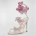Eilyken Street Style CRYSTAL Flower Thin Heels Women Sandals Sexy Narrow Band Ankle Strap Ladies Shoes Zapatos De Mujer - Lady T Fashions