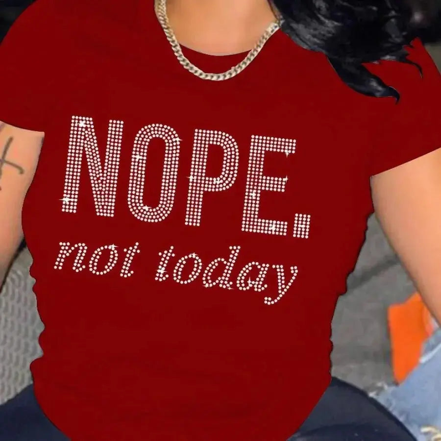 Women's T-shirt Summer O-Neck Short Sleeve Printed Letter Hot Diamond Tops Fashion Casual Plus Size T-shirt Plus Size Feminino - Lady T Fashions