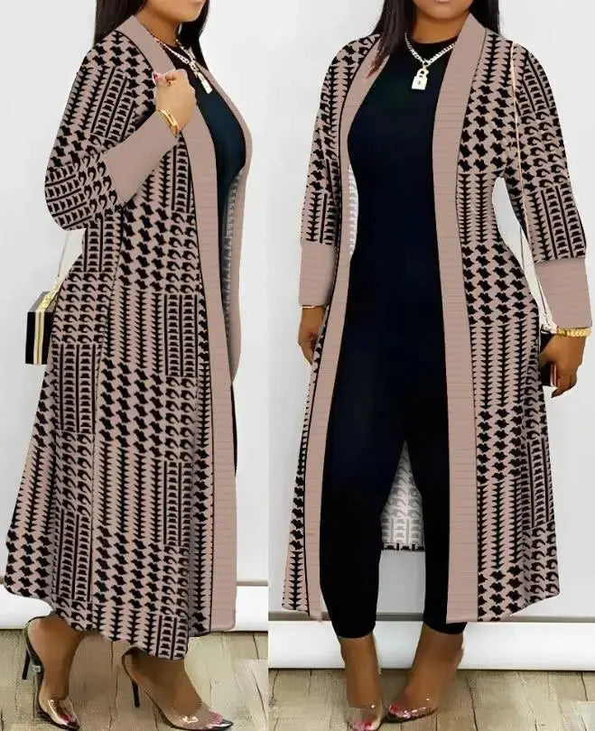 Jackets for Women 2023 Autumn/winter New Fashion Casual Daily Plus Size Leopard Print Open Front Longline Coat Elegant Commuting - Lady T Fashions