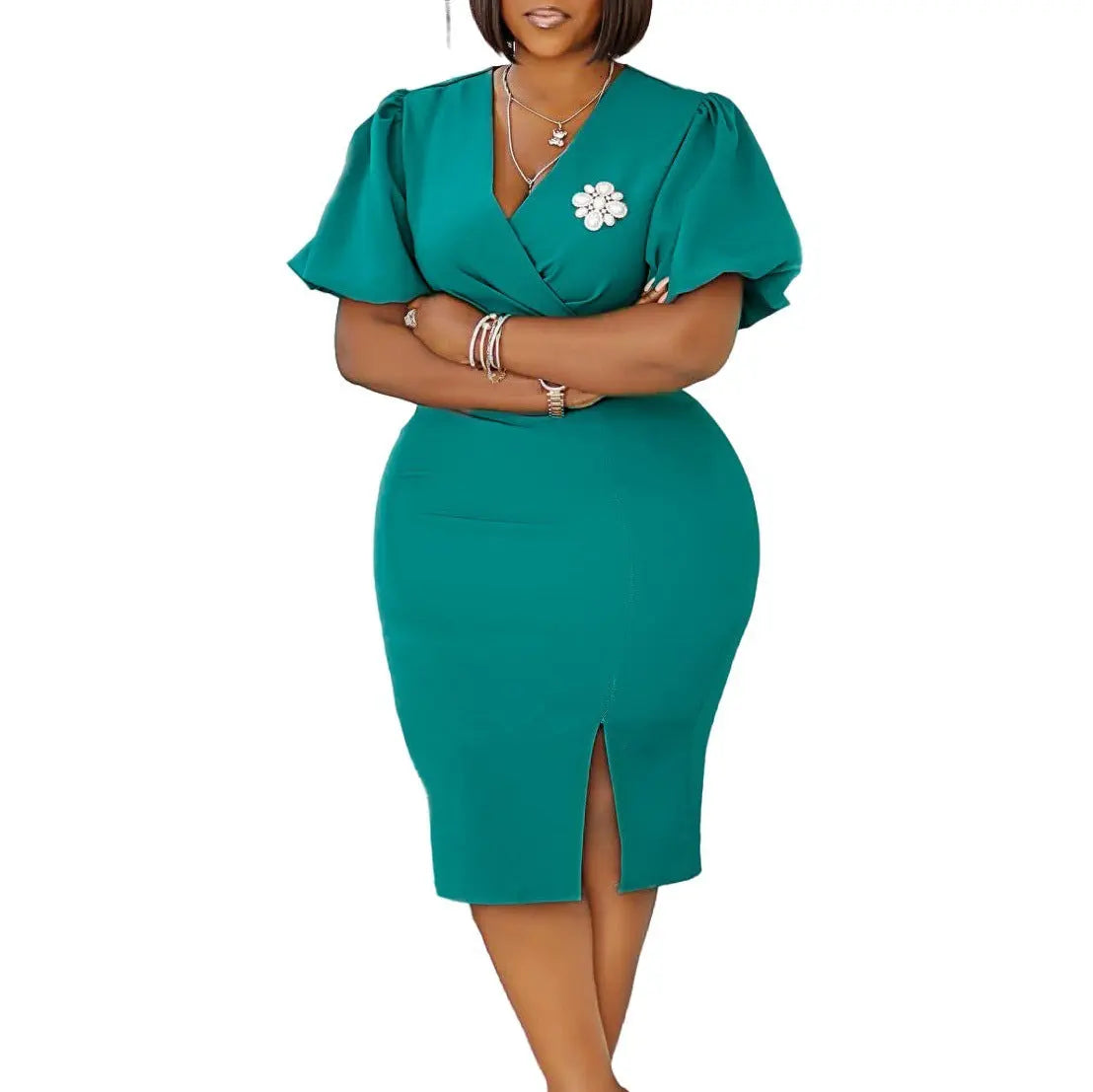 V-neck Hip Ol Split European And American Style Dress Lady T Fashions