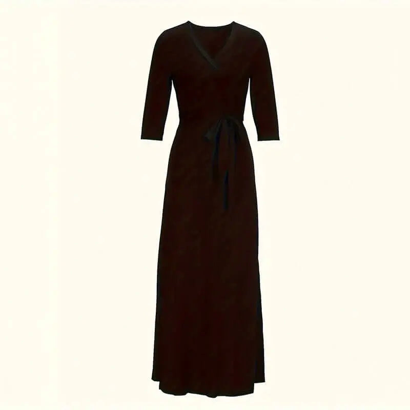 Women's Summer Geometric Print Maxi Dresses Casual 3 4 Sleeve V-Neck Tie Waist Long Dress Lady T Fashions