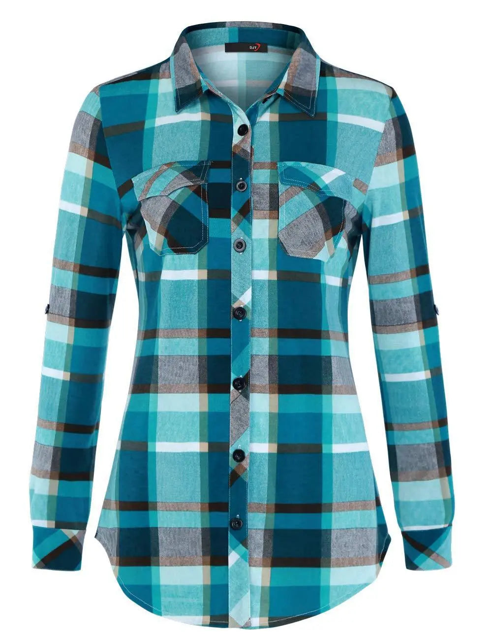 Plaid Pouch Button Cuff Comfort And Casual Printed Women's Shirt Lady T Fashions