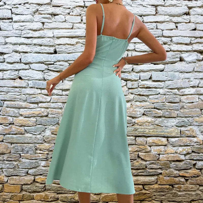 V-neck Slit Sling Dress Summer Fashion Sexy Slim Suspender Dresses For Women Clothing Lady T Fashions