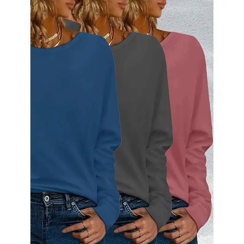 3 Pack Womens Plus Size Long Sleeve Shirts Crew Neck Basic Tee Tops Loose Fit Fall Outfits For Women 1X-5X Lady T Fashions