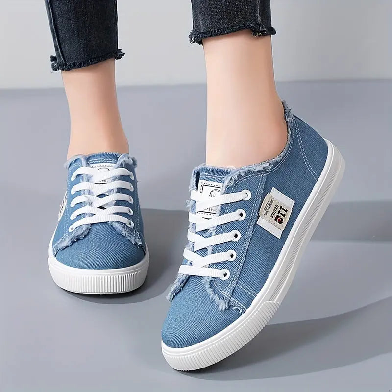 Versatile Women's Flat Canvas Low Top Lace Up Skate Shoes for Casual Walking Lady T Fashions