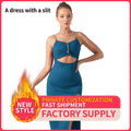 Women's Pure Color Halter Sleeveless Split Dress Lady T Fashions
