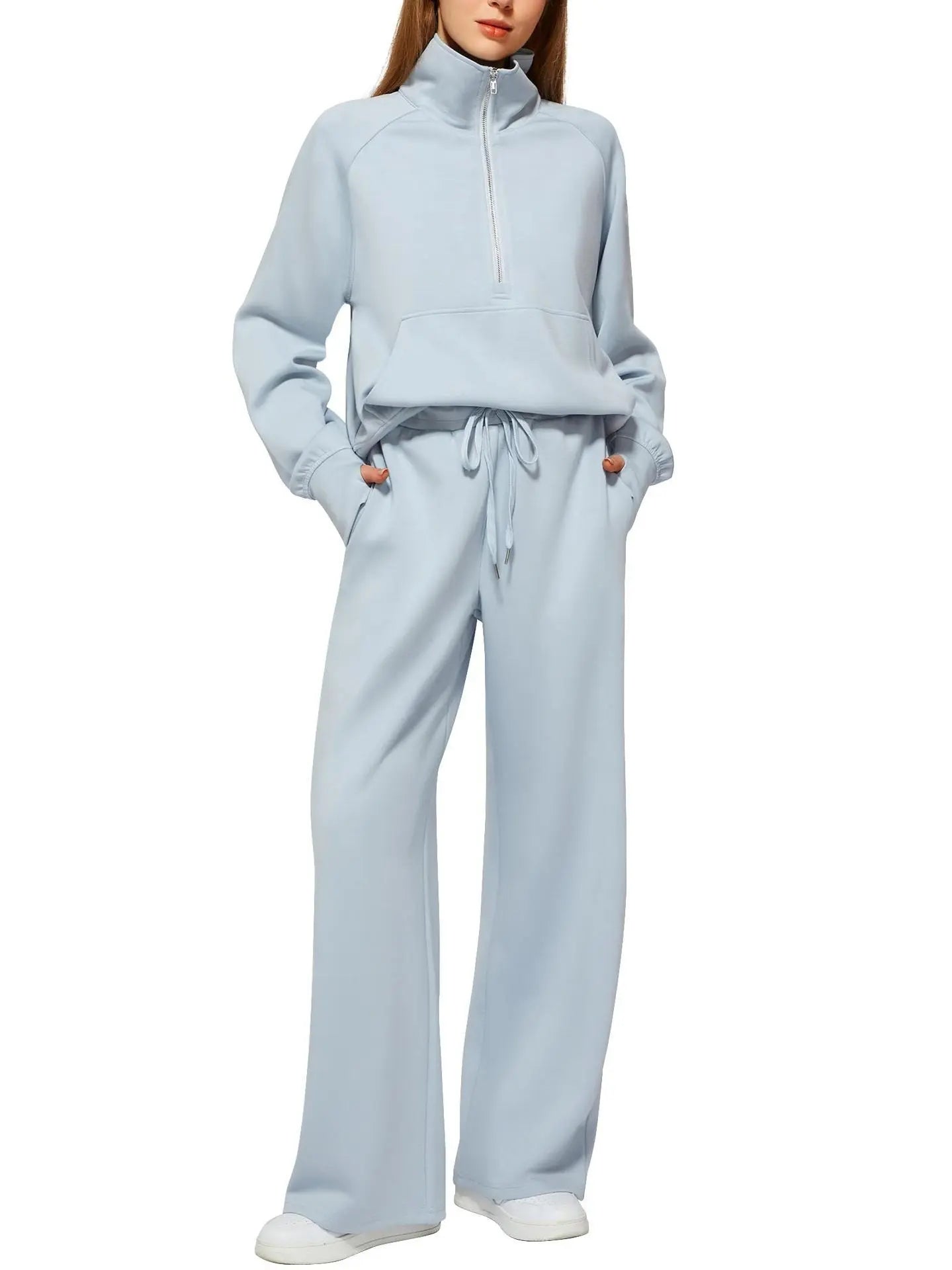 Solid Color Long-sleeved Sweater Trousers Suit Women's Suit Lady T Fashions