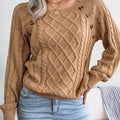 Texture Button Lantern Sleeve Sweater - Women's Round Neck Sweater Lady T Fashions