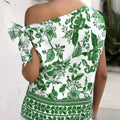 Ladies' Contrasting Flower Print Slanted Shoulder Collar Off Shoulder Holiday Casual T-shirt Top Lady T Fashions