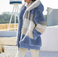 Multicolor patchwork hooded short fashion jacket Lady T Fashions