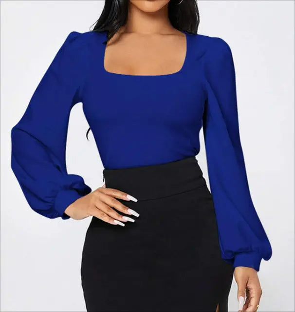 Ladies' Elegant Temperament Versatile Solid Color Long Sleeved Shirt Top Lady T Fashions