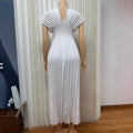 V-neck Sexy Bat Sleeve Slim-fit Pleated A- Line Dress Lady T Fashions