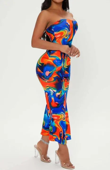 Ladies' Printed Strapless Side Slit Slim Fit Dress With Slimming Effect And Hip Hugging Design Lady T Fashions
