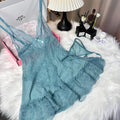 Women's One Piece Sexy And Cute Style Lace Cami NiahtdressRuffle Hem Sheer Babydoll Chemise Nightgown,fashionsleepwear Sultry Lingerie Lady T Fashions