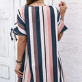 Ladies' Contrasting Striped Print Notch V-neck Short Casual Loose Dress Lady T Fashions