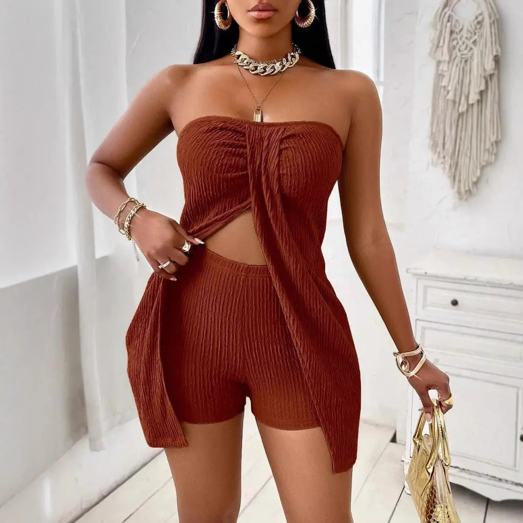Women's Strapless Bandeau Top Shorts Suit Lady T Fashions