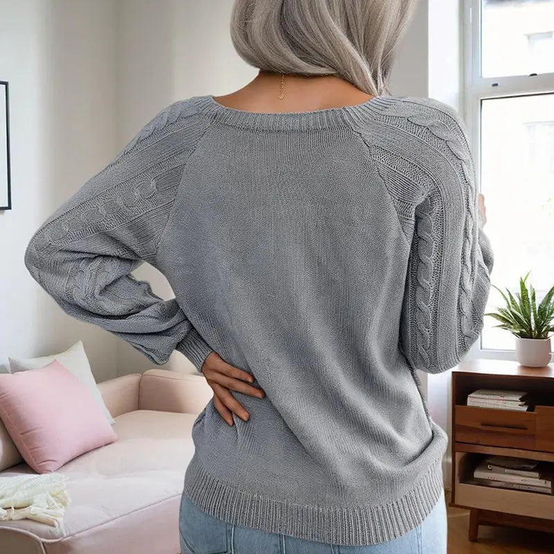 Women's Solid Color Casual Square Neck Button-Detail Knit Top - Textured Ribbed Pattern, Cozy Fall&Winter Sweater Lady T Fashions