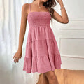 Women's Spaghetti Strap Sleeveless Smocked A-Line Swing Mini Dress, Elegant Casual Summer Dress Lady T Fashions
