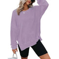 Womens Waffle Knit Crewneck Sweatshirts Long Sleeve Side Slits Casual Pullover Sweatshirt Tops Lady T Fashions