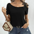 Ladies' Solid Color Lace Appliqu E Shoulder Strap Slanted Shoulder Collar Off Shoulder Elegant Design T-shirt Top Lady T Fashions