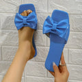 [Versatile Slippers] Versatile Non Slip Women's Bowknot Flat Slippers | Solid Color Square Open Toe Indoor & Outdoor Slides Shoes Lady T Fashions