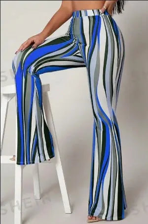 Striped High Waist Flared Leg Pants Lady T Fashions